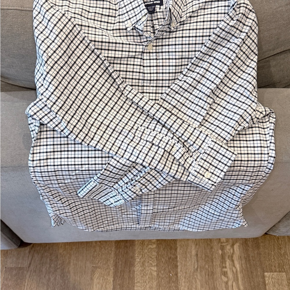 Lands' End Men's Black and White Plaid Shirt